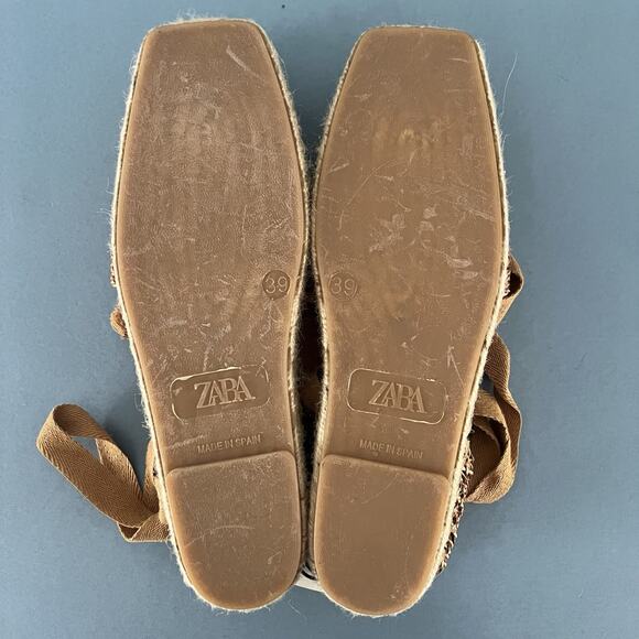 NWT Zara Woven Gladiator Lace Up Brown Espadrille Sandals - Picture 7 of 9